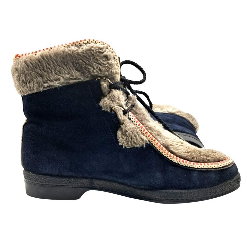 VIntage Yodelers Boots Womens Size 9 Apres Snow Winter Blue Suede Fleece Faux Fu - Picture 11 of 16